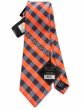 Chicago Bears NFL Eagles Wings Plaid Neck Tie NWT Orange Navy